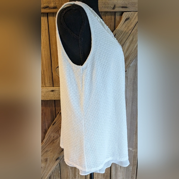 Studio Y White Knit Blouse Women's Sz XL sequin sleeveless lined Chiffon Y-1 - Picture 3 of 7